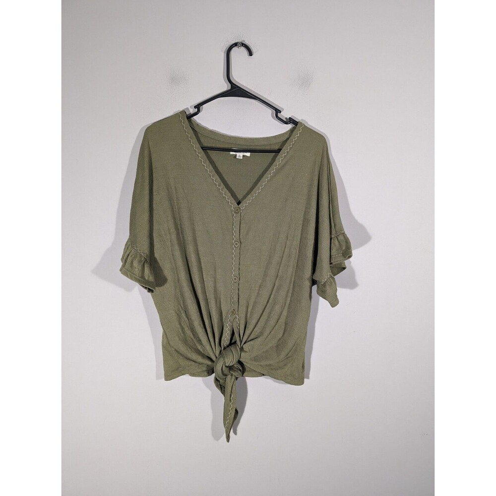 NWOT Max Studio Olive Short‎ Sleeve Front Knot Top Woman Size L
